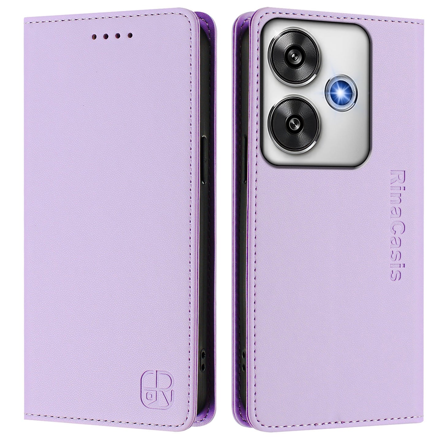 Xiaomi Poco F6 5G Dual-Folded Magnetic Suction RFID Blocking PU Leather Wallet Phone Case with Card Slots, Cash Pocket, Kickstand, Full Protective Flip Cover