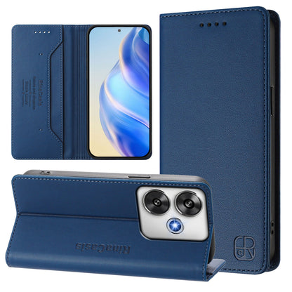 Xiaomi Poco F6 5G Dual-Folded Magnetic Suction RFID Blocking PU Leather Wallet Phone Case with Card Slots, Cash Pocket, Kickstand, Full Protective Flip Cover