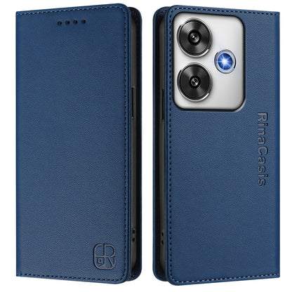 Xiaomi Poco F6 5G Dual-Folded Magnetic Suction RFID Blocking PU Leather Wallet Phone Case with Card Slots, Cash Pocket, Kickstand, Full Protective Flip Cover