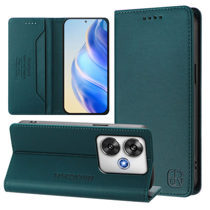 Xiaomi Poco F6 5G Dual-Folded Magnetic Suction RFID Blocking PU Leather Wallet Phone Case with Card Slots, Cash Pocket, Kickstand, Full Protective Flip Cover