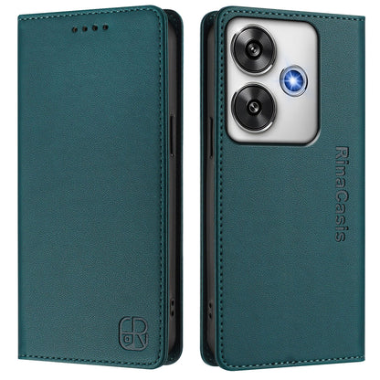 Xiaomi Poco F6 5G Dual-Folded Magnetic Suction RFID Blocking PU Leather Wallet Phone Case with Card Slots, Cash Pocket, Kickstand, Full Protective Flip Cover