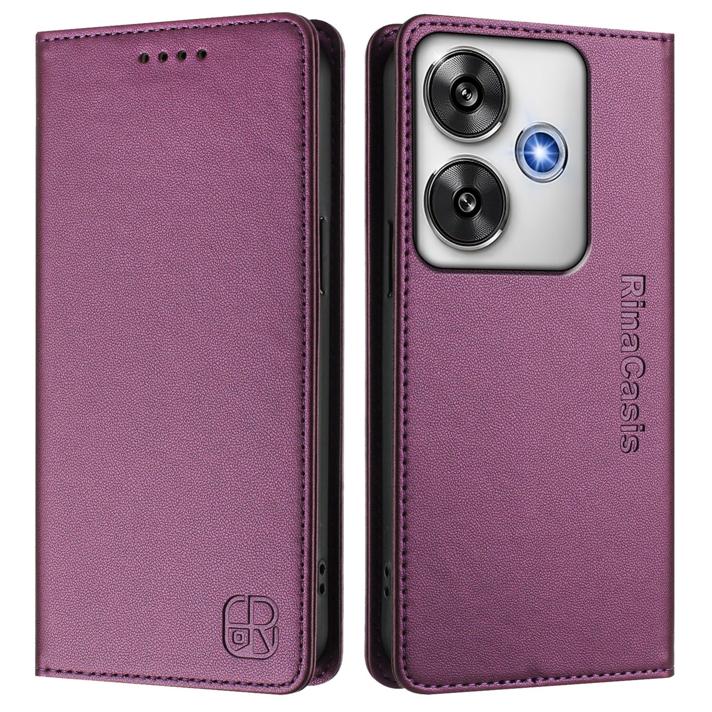 Xiaomi Poco F6 5G Dual-Folded Magnetic Suction RFID Blocking PU Leather Wallet Phone Case with Card Slots, Cash Pocket, Kickstand, Full Protective Flip Cover