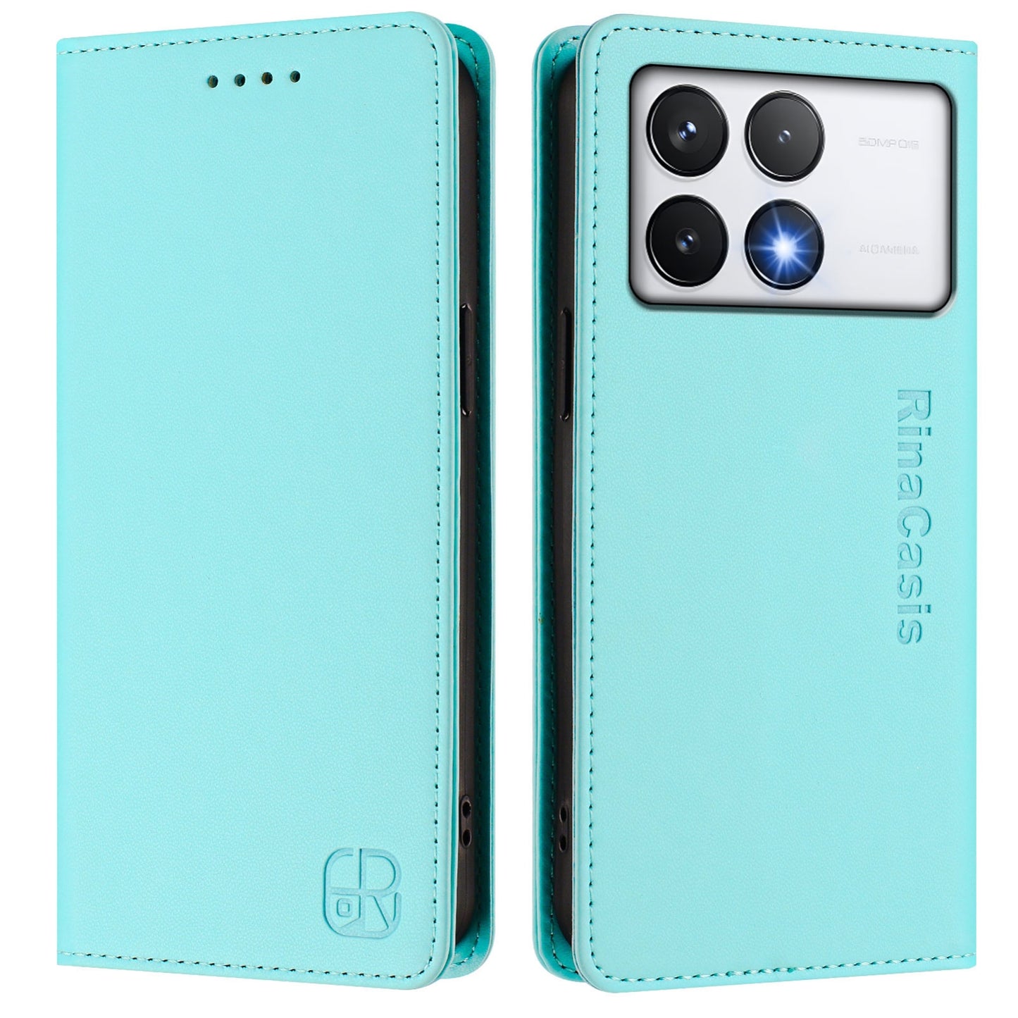 Xiaomi Poco F6 Pro 5G Dual-Folded Magnetic Suction RFID Blocking PU Leather Wallet Phone Case with Card Slots, Cash Pocket, Kickstand, Full Protective Flip Cover