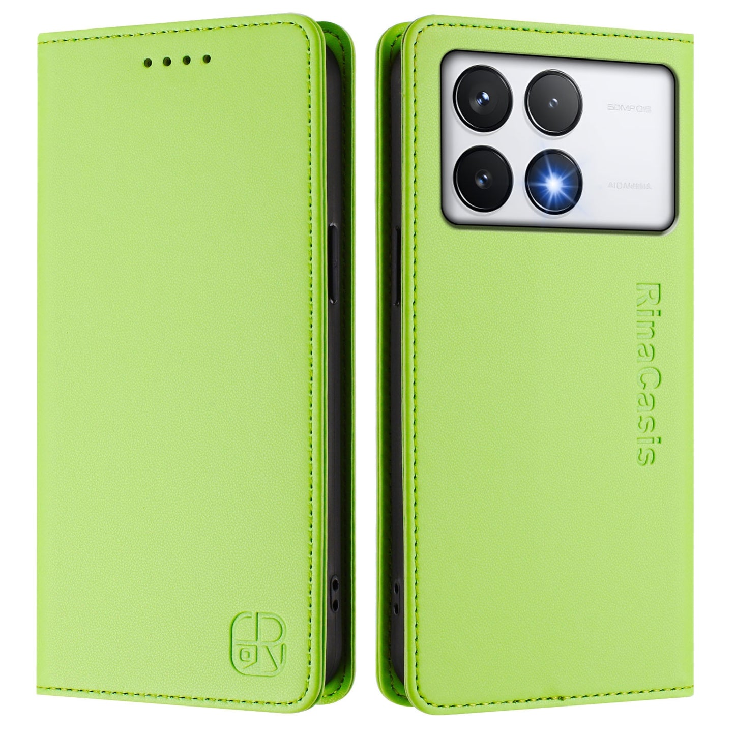 Xiaomi Poco F6 Pro 5G Dual-Folded Magnetic Suction RFID Blocking PU Leather Wallet Phone Case with Card Slots, Cash Pocket, Kickstand, Full Protective Flip Cover