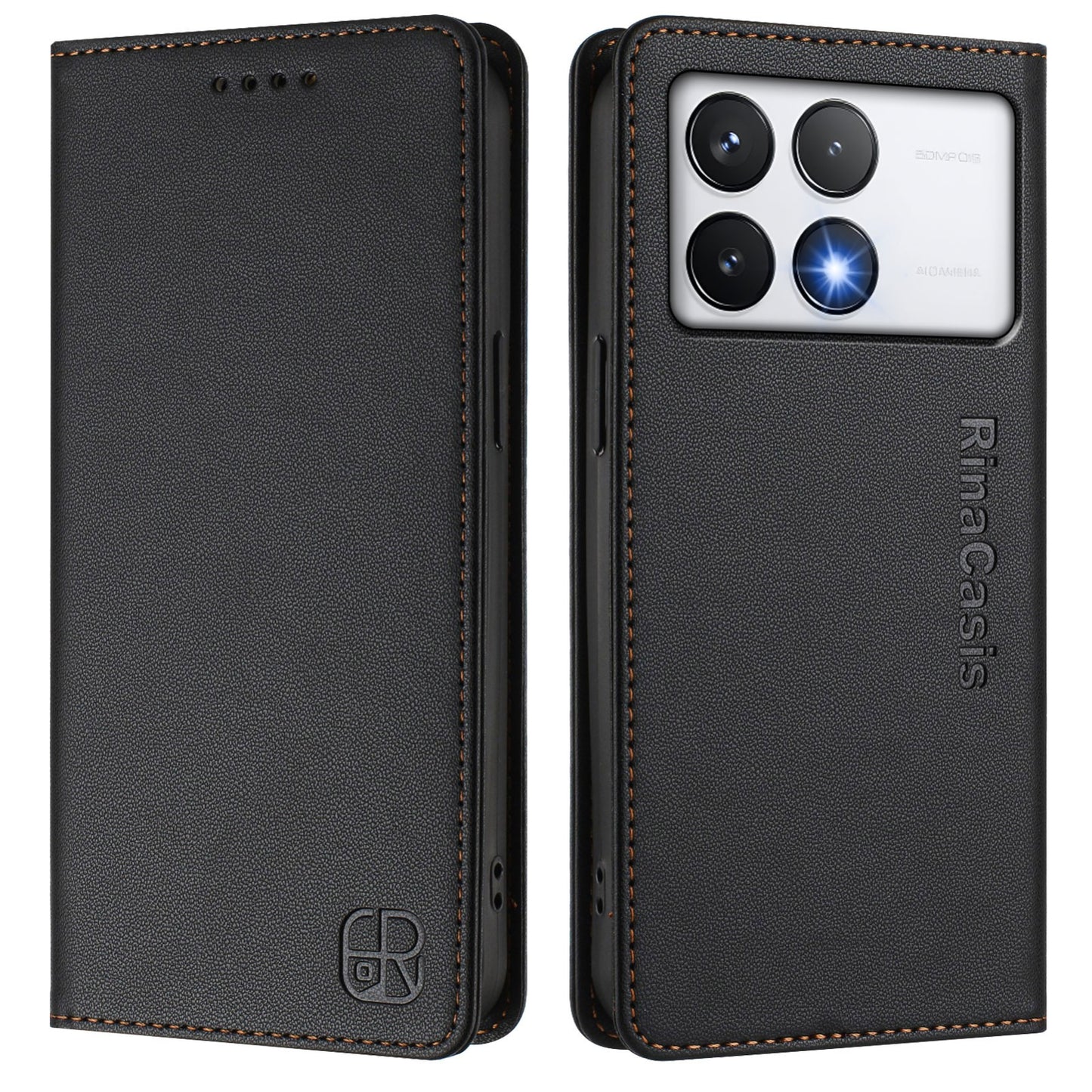 Xiaomi Poco F6 Pro 5G Dual-Folded Magnetic Suction RFID Blocking PU Leather Wallet Phone Case with Card Slots, Cash Pocket, Kickstand, Full Protective Flip Cover
