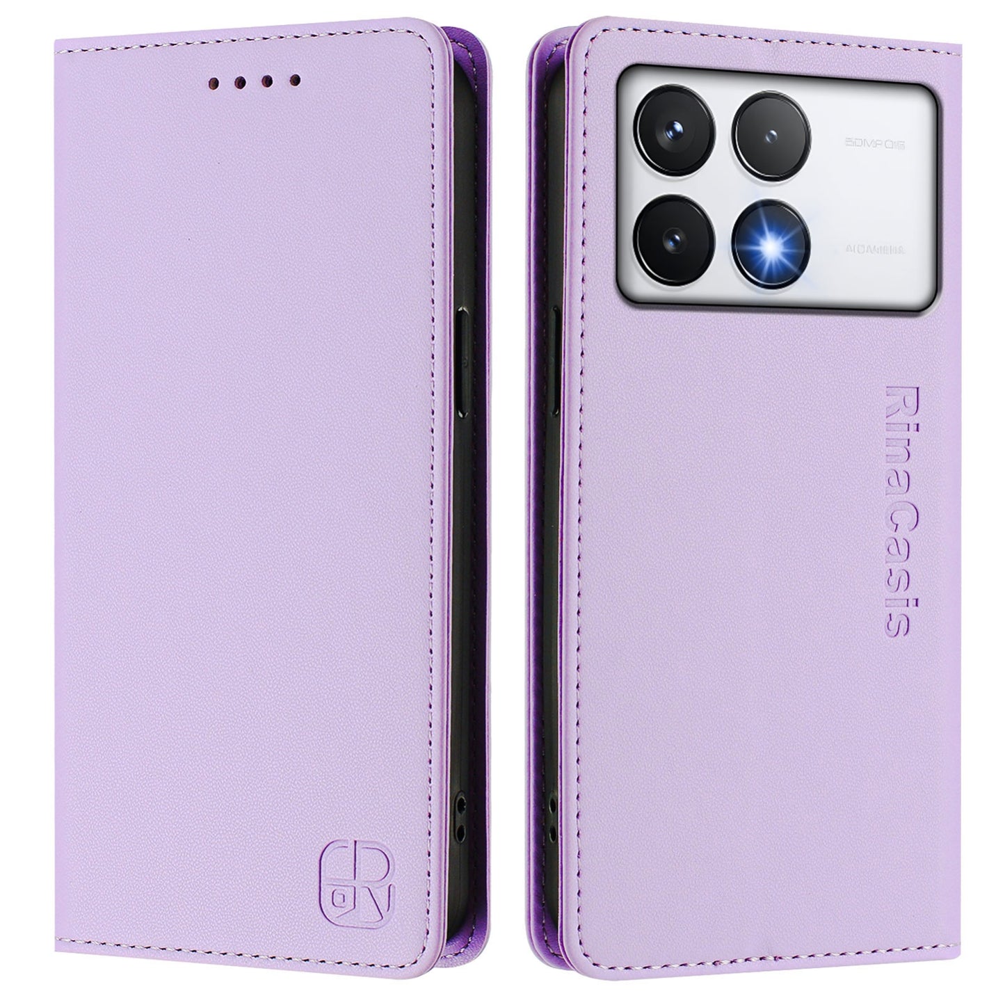 Xiaomi Poco F6 Pro 5G Dual-Folded Magnetic Suction RFID Blocking PU Leather Wallet Phone Case with Card Slots, Cash Pocket, Kickstand, Full Protective Flip Cover
