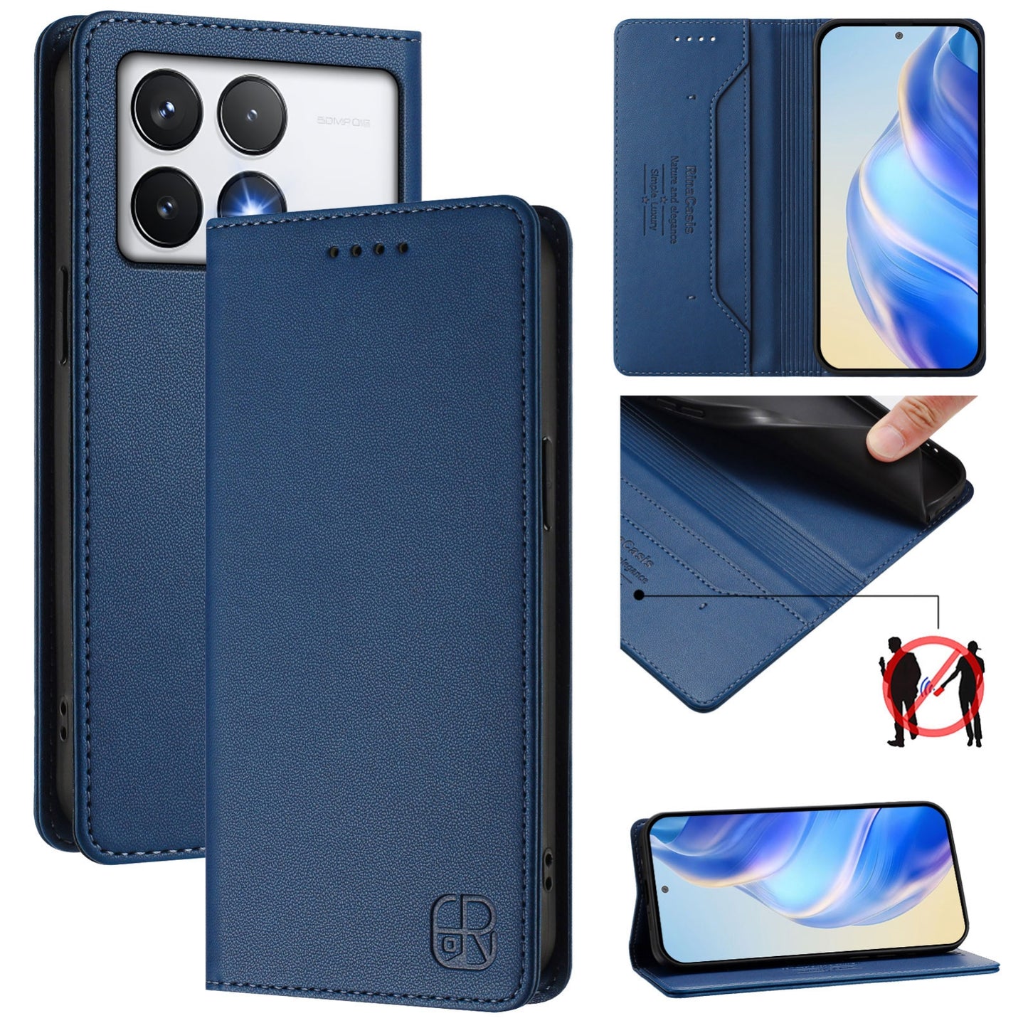 Xiaomi Poco F6 Pro 5G Dual-Folded Magnetic Suction RFID Blocking PU Leather Wallet Phone Case with Card Slots, Cash Pocket, Kickstand, Full Protective Flip Cover