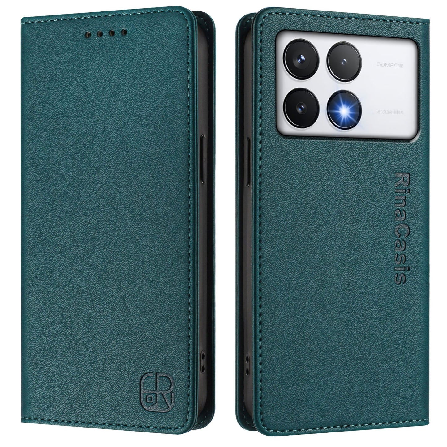 Xiaomi Poco F6 Pro 5G Dual-Folded Magnetic Suction RFID Blocking PU Leather Wallet Phone Case with Card Slots, Cash Pocket, Kickstand, Full Protective Flip Cover