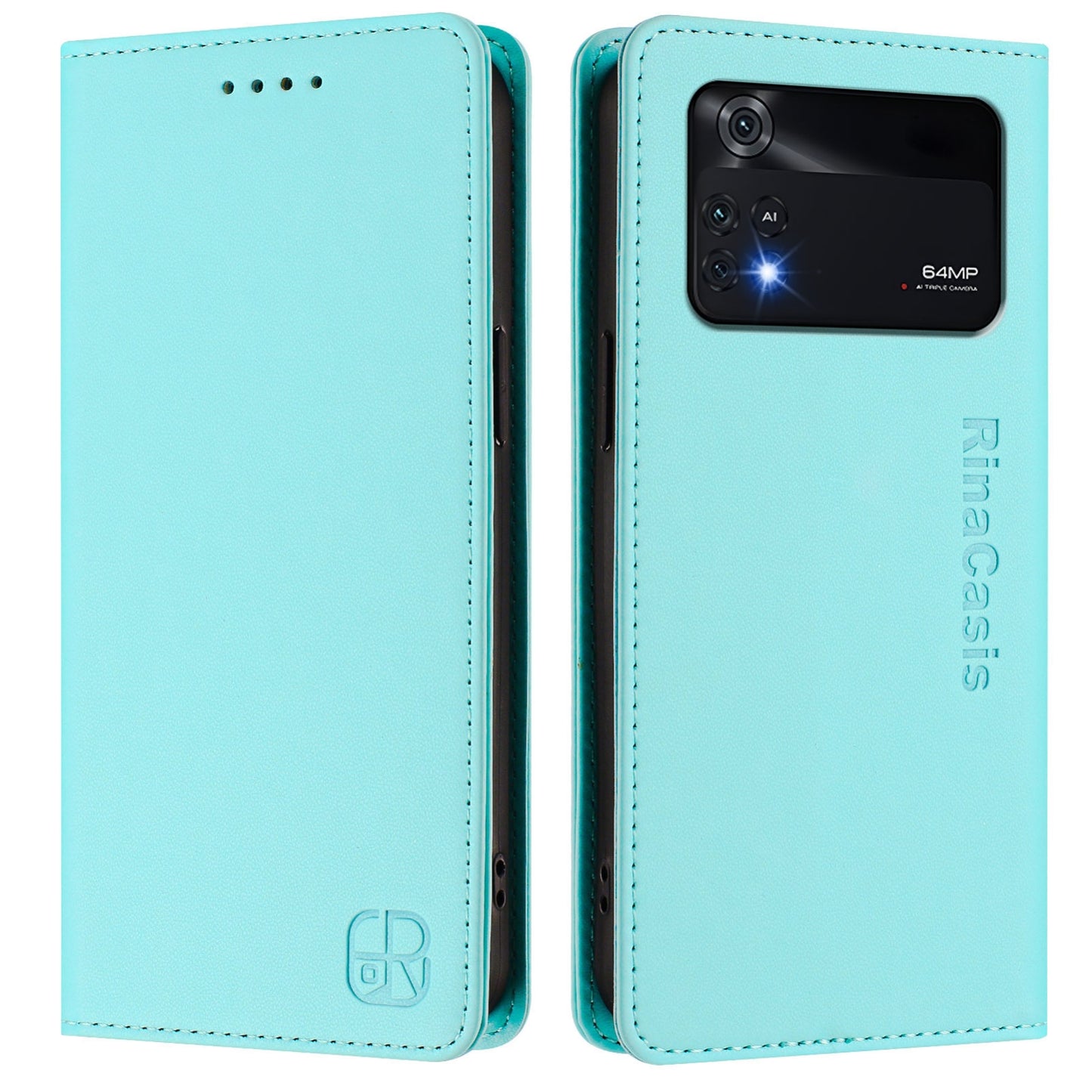 Xiaomi Poco M4 Pro 4G Dual-Folded Magnetic Suction RFID Blocking PU Leather Wallet Phone Case with Card Slots, Cash Pocket, Kickstand, Full Protective Flip Cover