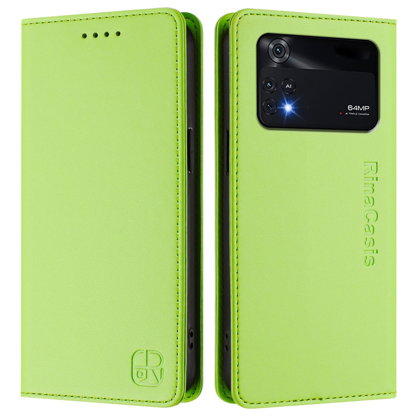 Xiaomi Poco M4 Pro 4G Dual-Folded Magnetic Suction RFID Blocking PU Leather Wallet Phone Case with Card Slots, Cash Pocket, Kickstand, Full Protective Flip Cover
