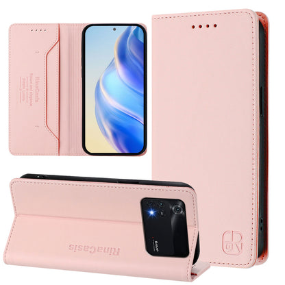Xiaomi Poco M4 Pro 4G Dual-Folded Magnetic Suction RFID Blocking PU Leather Wallet Phone Case with Card Slots, Cash Pocket, Kickstand, Full Protective Flip Cover