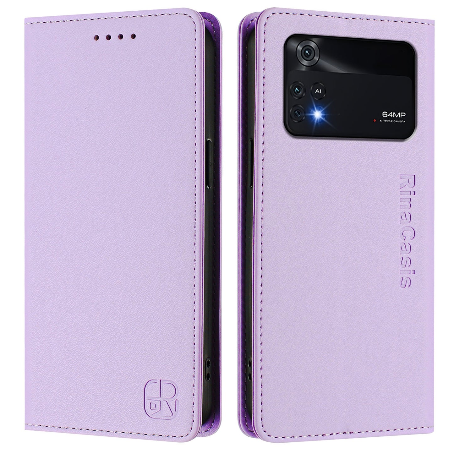 Xiaomi Poco M4 Pro 4G Dual-Folded Magnetic Suction RFID Blocking PU Leather Wallet Phone Case with Card Slots, Cash Pocket, Kickstand, Full Protective Flip Cover