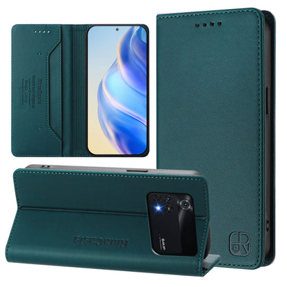 Xiaomi Poco M4 Pro 4G Dual-Folded Magnetic Suction RFID Blocking PU Leather Wallet Phone Case with Card Slots, Cash Pocket, Kickstand, Full Protective Flip Cover