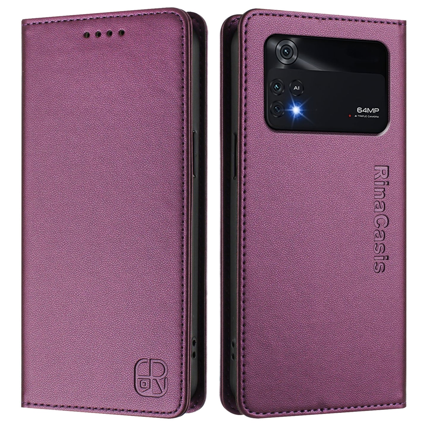 Xiaomi Poco M4 Pro 4G Dual-Folded Magnetic Suction RFID Blocking PU Leather Wallet Phone Case with Card Slots, Cash Pocket, Kickstand, Full Protective Flip Cover