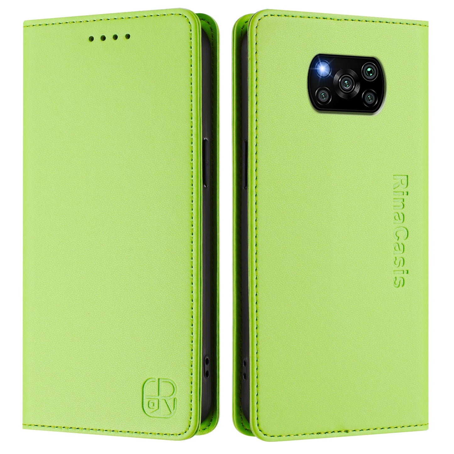 Xiaomi Poco X3 Pro Dual-Folded Magnetic Suction RFID Blocking PU Leather Wallet Phone Case with Card Slots, Cash Pocket, Kickstand, Full Protective Flip Cover