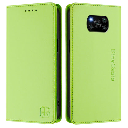 Xiaomi Poco X3 Pro Dual-Folded Magnetic Suction RFID Blocking PU Leather Wallet Phone Case with Card Slots, Cash Pocket, Kickstand, Full Protective Flip Cover