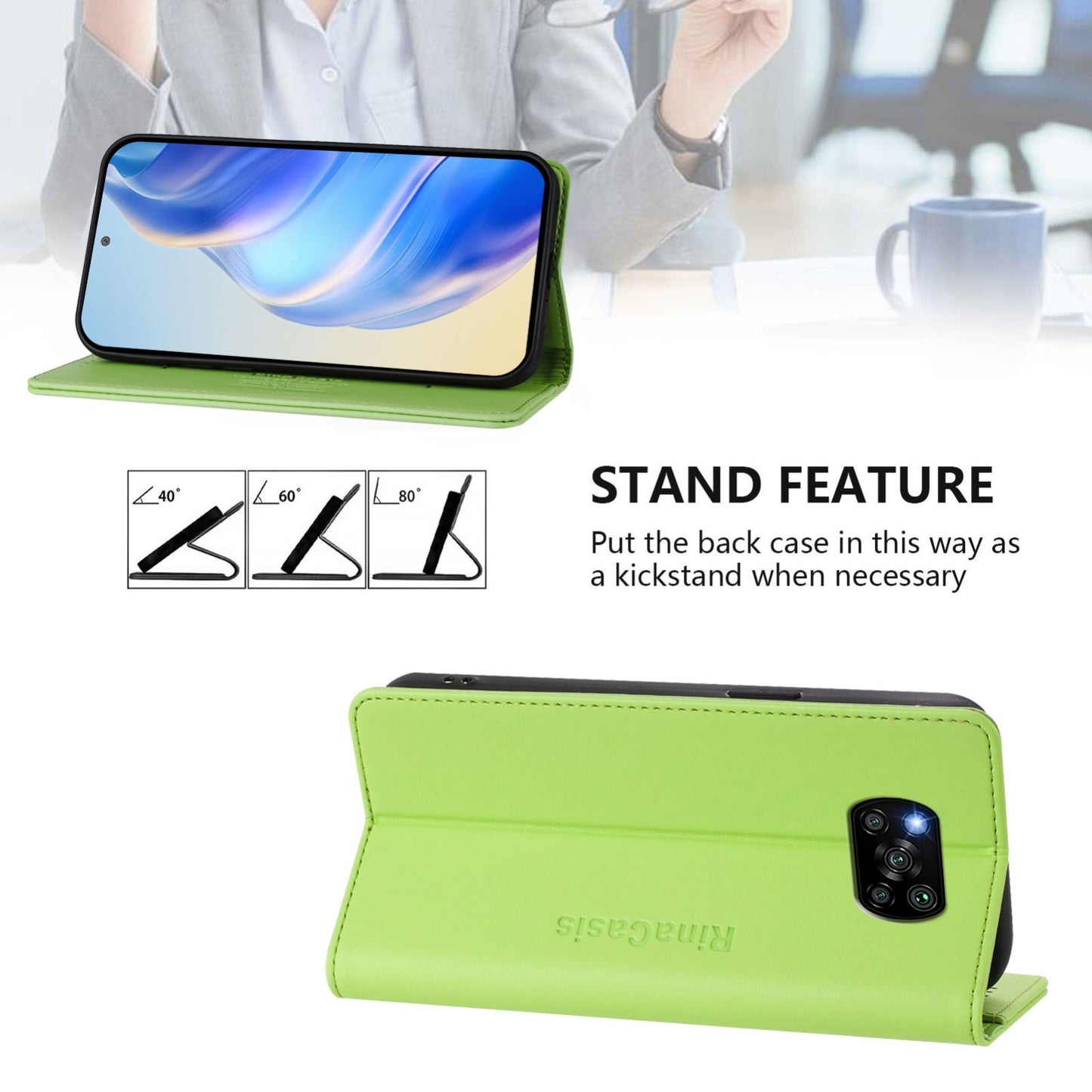 Xiaomi Poco X3 NFC Dual-Folded Magnetic Suction RFID Blocking PU Leather Wallet Phone Case with Card Slots, Cash Pocket, Kickstand, Full Protective Flip Cover