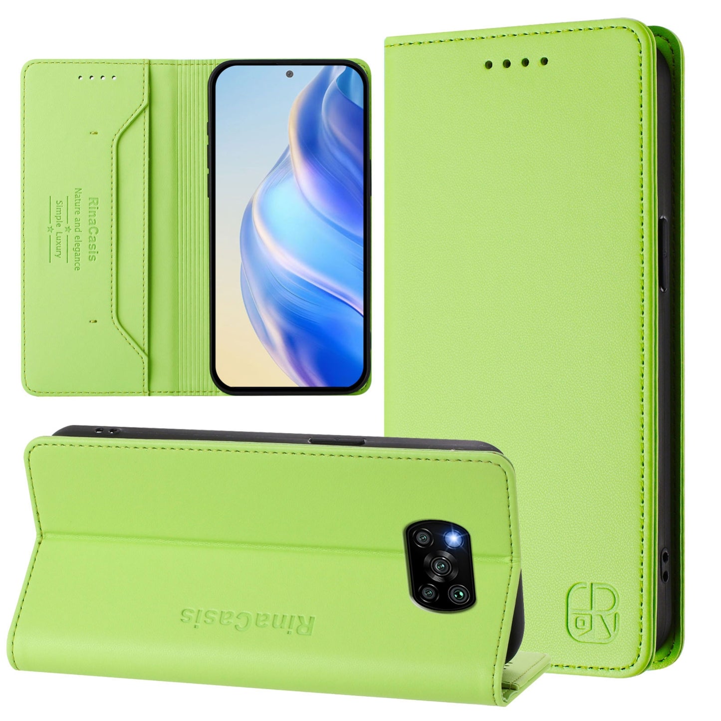 Xiaomi Poco X3 Pro Dual-Folded Magnetic Suction RFID Blocking PU Leather Wallet Phone Case with Card Slots, Cash Pocket, Kickstand, Full Protective Flip Cover