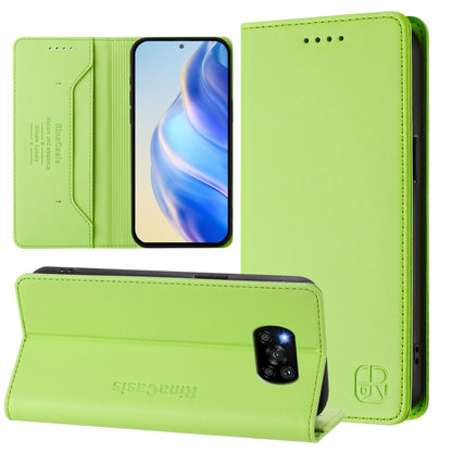 Xiaomi Poco X3 Pro Dual-Folded Magnetic Suction RFID Blocking PU Leather Wallet Phone Case with Card Slots, Cash Pocket, Kickstand, Full Protective Flip Cover