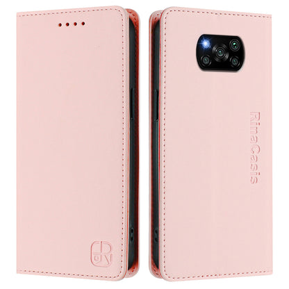 Xiaomi Poco X3 Dual-Folded Magnetic Suction RFID Blocking PU Leather Wallet Phone Case with Card Slots, Cash Pocket, Kickstand, Full Protective Flip Cover