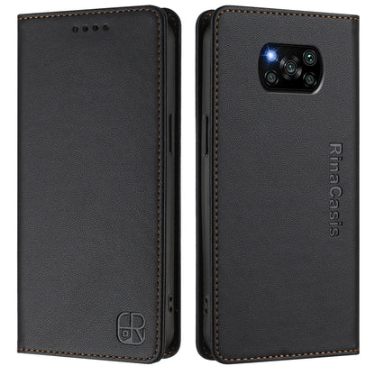 Xiaomi Poco X3 NFC Dual-Folded Magnetic Suction RFID Blocking PU Leather Wallet Phone Case with Card Slots, Cash Pocket, Kickstand, Full Protective Flip Cover