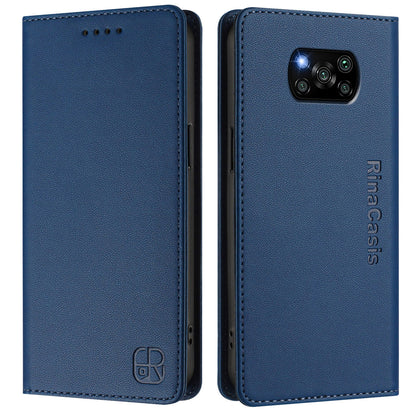 Xiaomi Poco X3 Pro Dual-Folded Magnetic Suction RFID Blocking PU Leather Wallet Phone Case with Card Slots, Cash Pocket, Kickstand, Full Protective Flip Cover