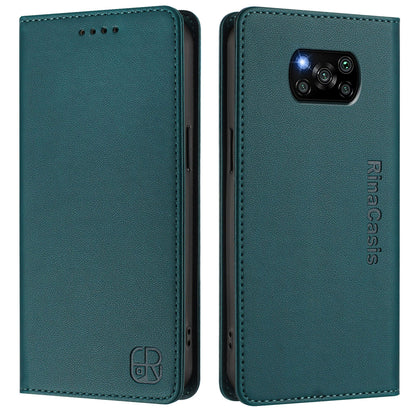 Xiaomi Poco X3 Pro Dual-Folded Magnetic Suction RFID Blocking PU Leather Wallet Phone Case with Card Slots, Cash Pocket, Kickstand, Full Protective Flip Cover