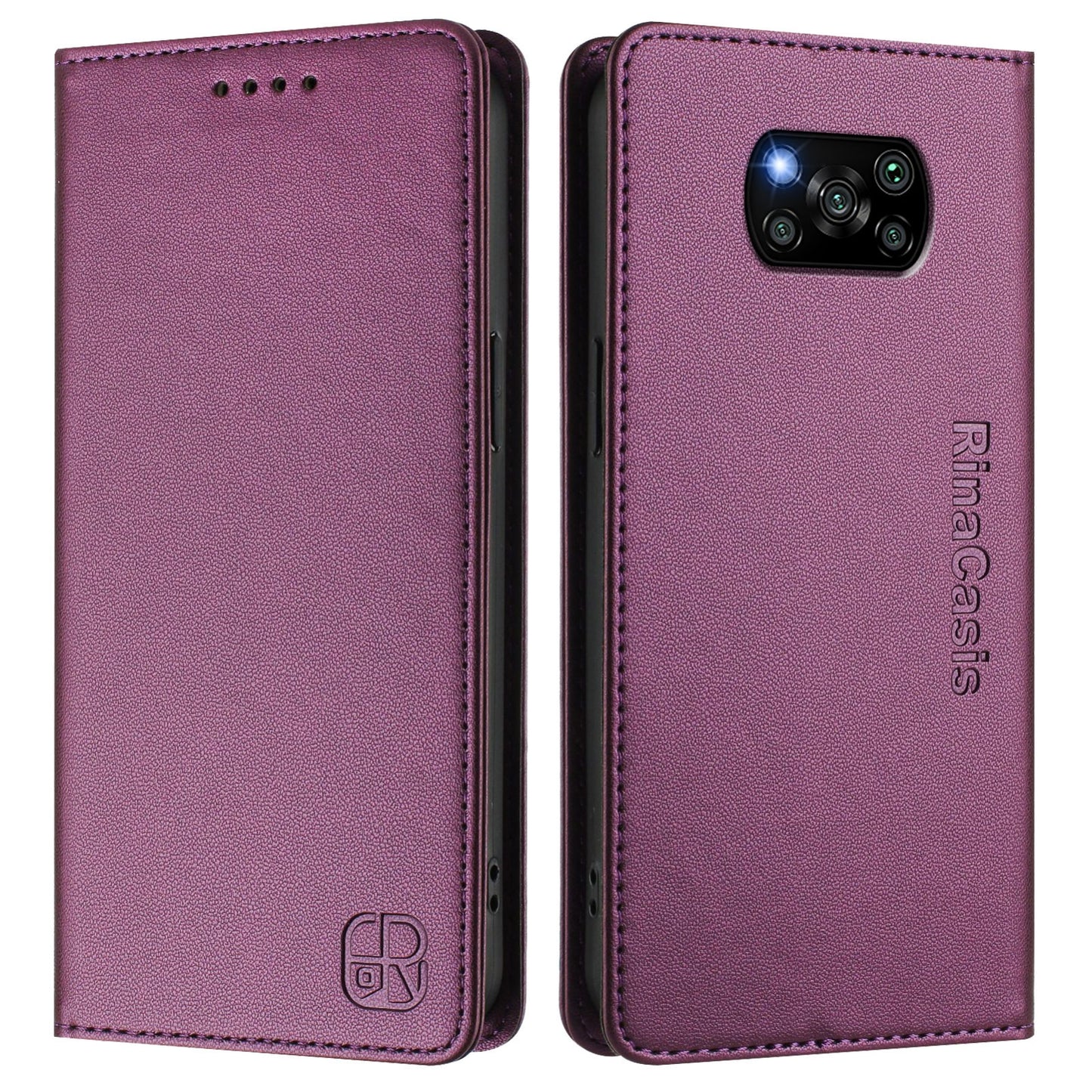 Xiaomi Poco X3 Dual-Folded Magnetic Suction RFID Blocking PU Leather Wallet Phone Case with Card Slots, Cash Pocket, Kickstand, Full Protective Flip Cover