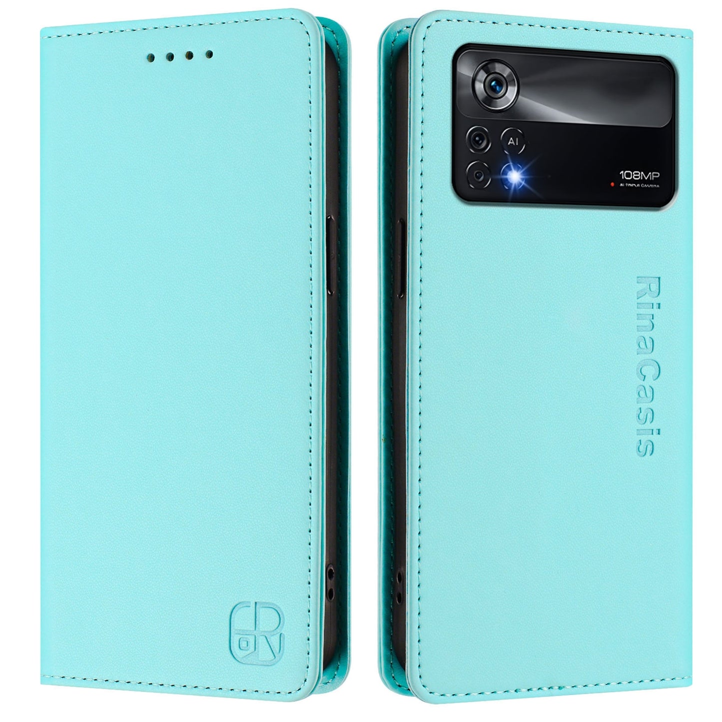 Xiaomi Poco X4 Pro 5G Dual-Folded Magnetic Suction RFID Blocking PU Leather Wallet Phone Case with Card Slots, Cash Pocket, Kickstand, Full Protective Flip Cover