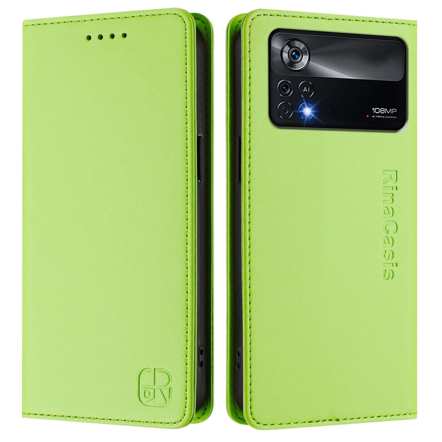 Xiaomi Poco X4 Pro 5G Dual-Folded Magnetic Suction RFID Blocking PU Leather Wallet Phone Case with Card Slots, Cash Pocket, Kickstand, Full Protective Flip Cover