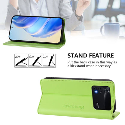 Xiaomi Poco X4 Pro 5G Dual-Folded Magnetic Suction RFID Blocking PU Leather Wallet Phone Case with Card Slots, Cash Pocket, Kickstand, Full Protective Flip Cover