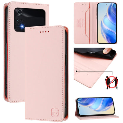 Xiaomi Poco X4 Pro 5G Dual-Folded Magnetic Suction RFID Blocking PU Leather Wallet Phone Case with Card Slots, Cash Pocket, Kickstand, Full Protective Flip Cover