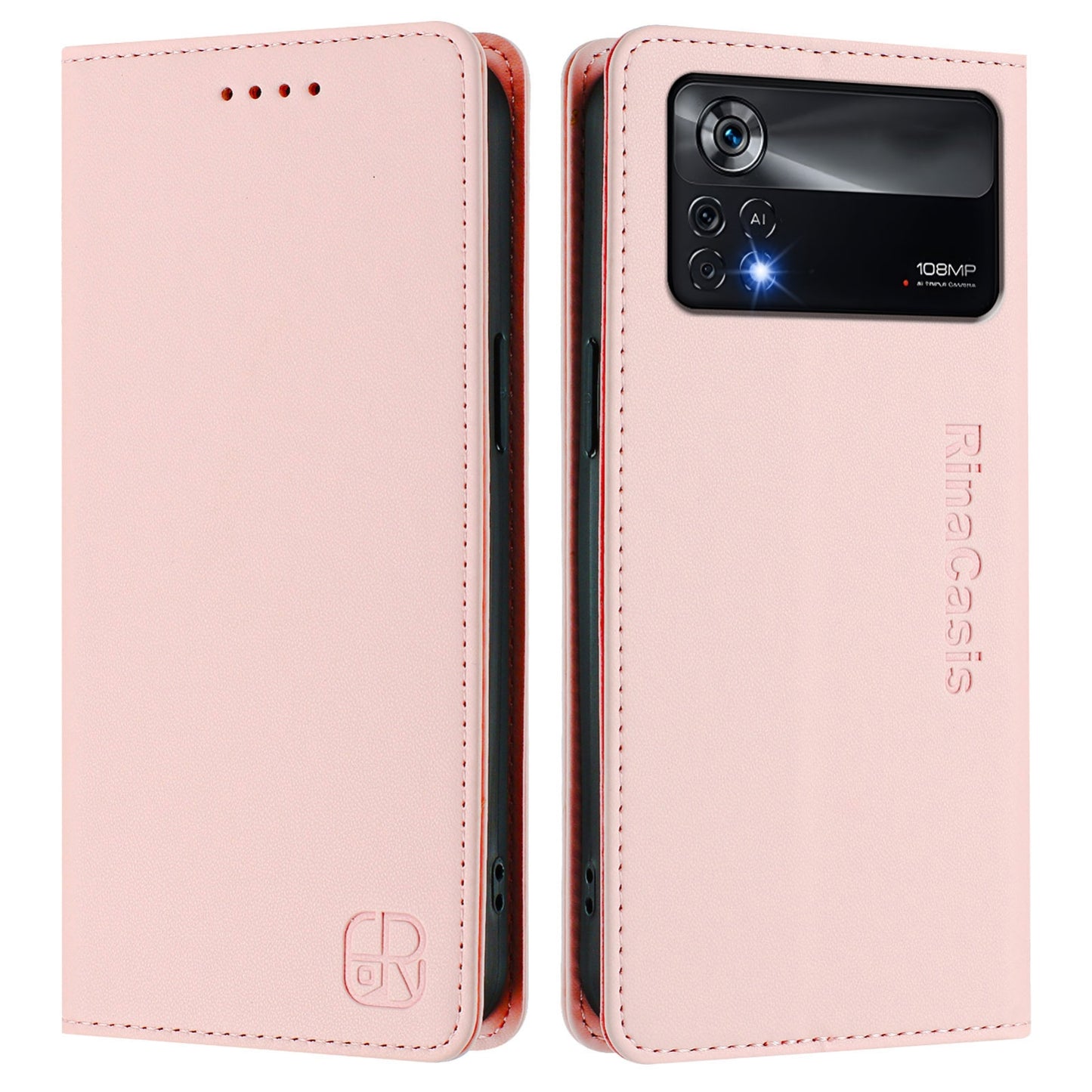 Xiaomi Poco X4 Pro 5G Dual-Folded Magnetic Suction RFID Blocking PU Leather Wallet Phone Case with Card Slots, Cash Pocket, Kickstand, Full Protective Flip Cover