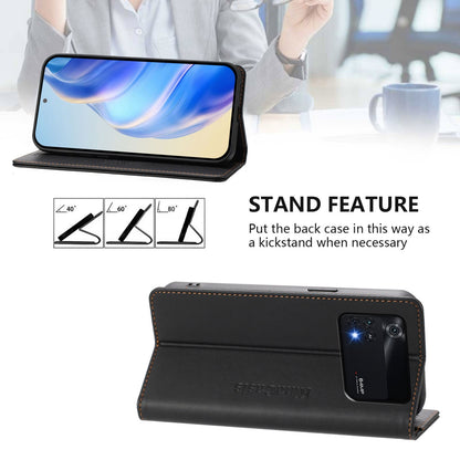Xiaomi Poco X4 Pro 5G Dual-Folded Magnetic Suction RFID Blocking PU Leather Wallet Phone Case with Card Slots, Cash Pocket, Kickstand, Full Protective Flip Cover