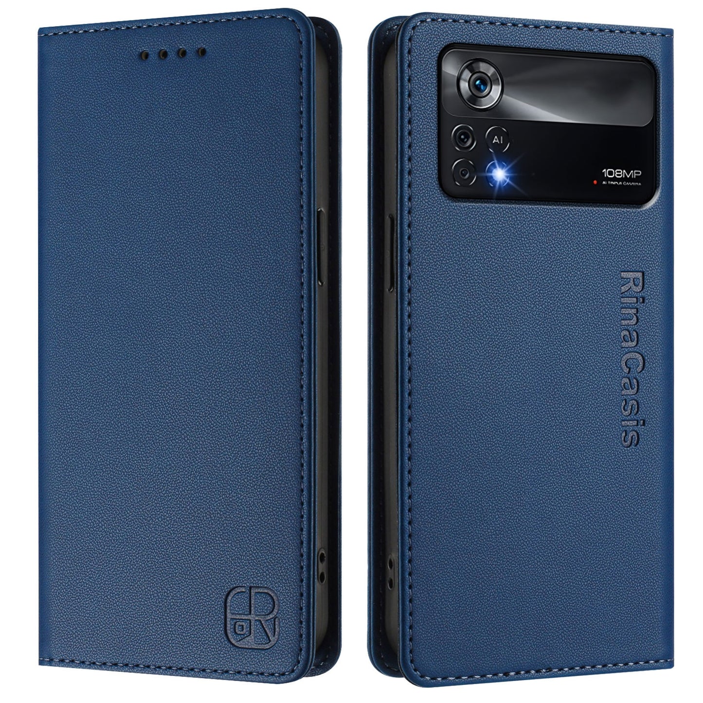Xiaomi Poco X4 Pro 5G Dual-Folded Magnetic Suction RFID Blocking PU Leather Wallet Phone Case with Card Slots, Cash Pocket, Kickstand, Full Protective Flip Cover