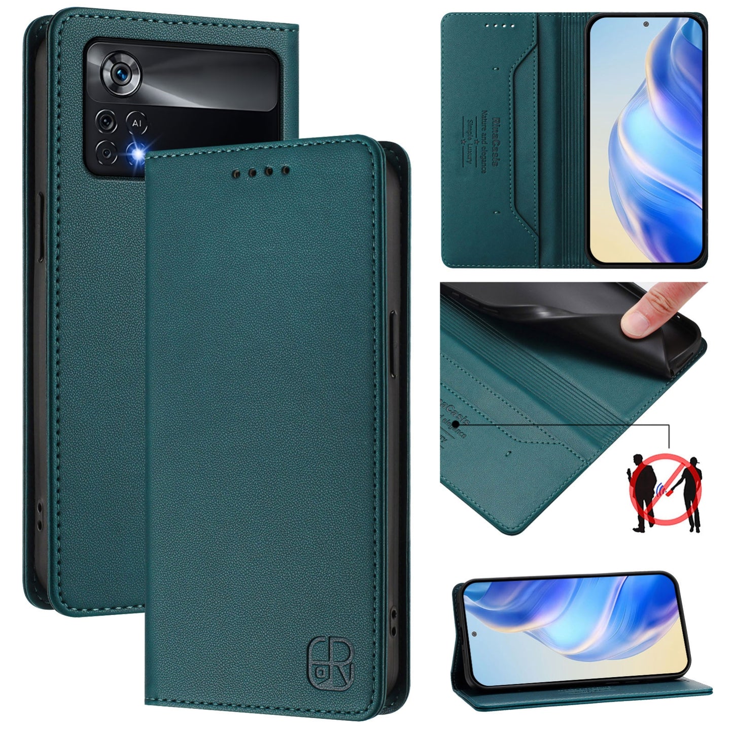 Xiaomi Poco X4 Pro 5G Dual-Folded Magnetic Suction RFID Blocking PU Leather Wallet Phone Case with Card Slots, Cash Pocket, Kickstand, Full Protective Flip Cover