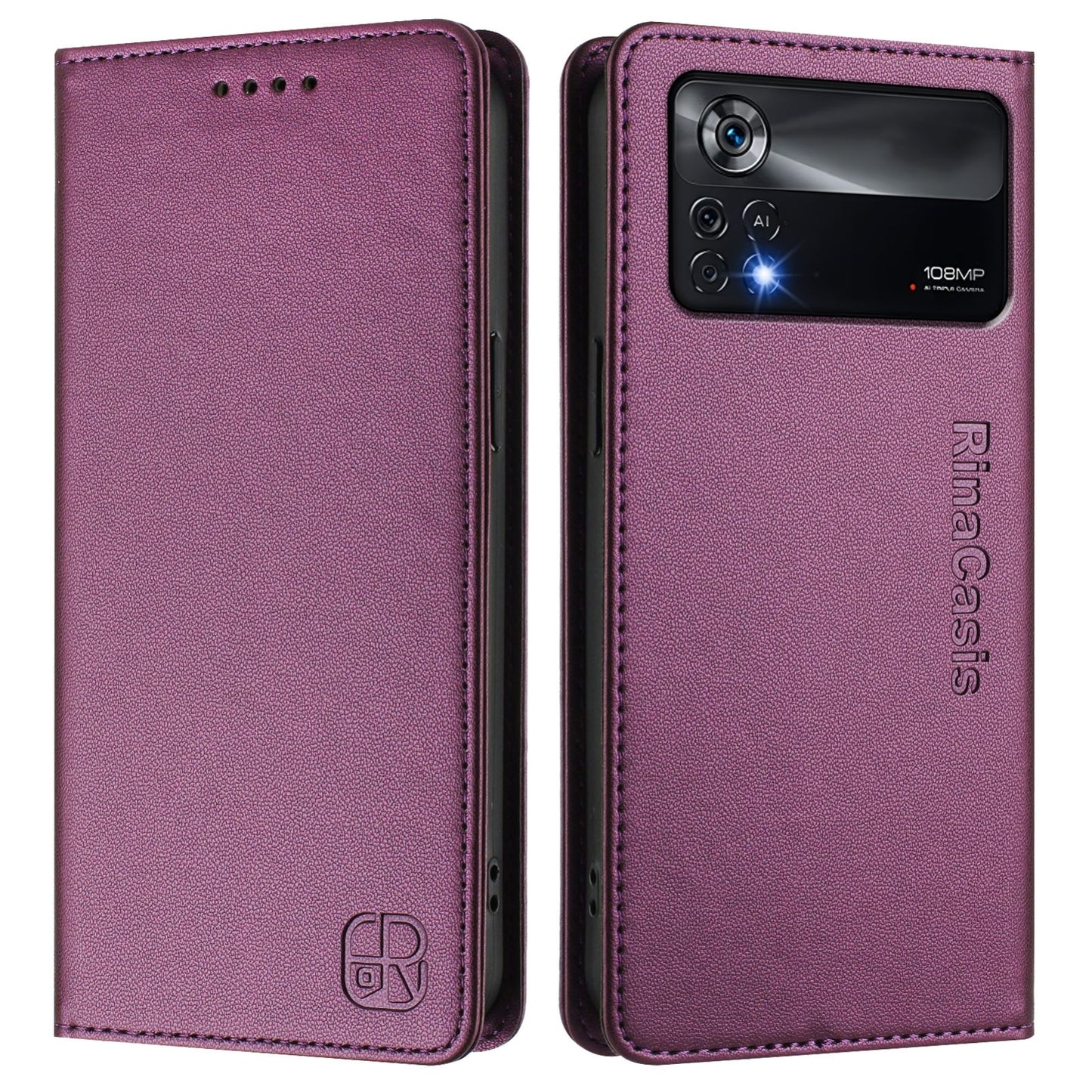 Xiaomi Poco X4 Pro 5G Dual-Folded Magnetic Suction RFID Blocking PU Leather Wallet Phone Case with Card Slots, Cash Pocket, Kickstand, Full Protective Flip Cover