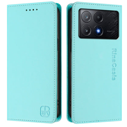Xiaomi Poco X6 Pro Dual-Folded Magnetic Suction RFID Blocking PU Leather Wallet Phone Case with Card Slots, Cash Pocket, Kickstand, Full Protective Flip Cover