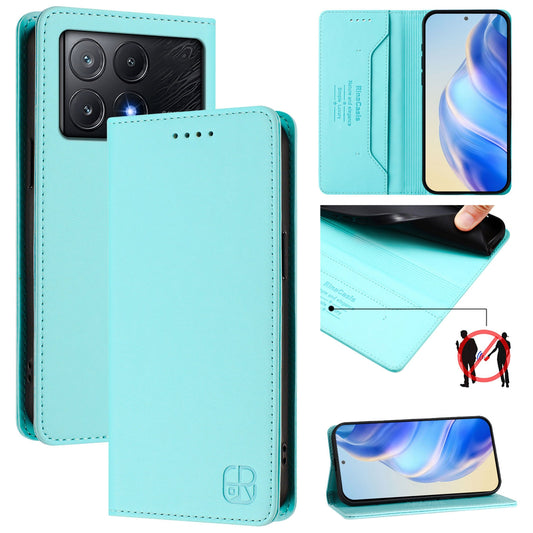 Xiaomi Redmi K70E Dual-Folded Magnetic Suction RFID Blocking PU Leather Wallet Phone Case with Card Slots, Cash Pocket, Kickstand, Full Protective Flip Cover