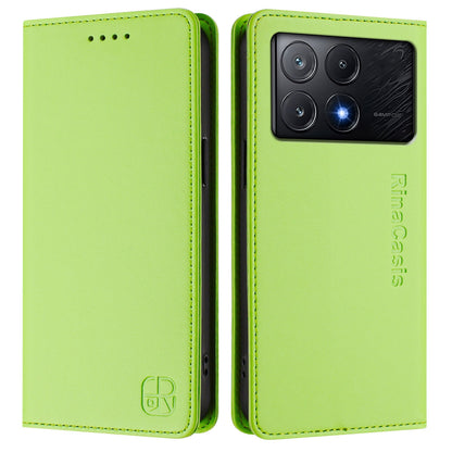 Xiaomi Redmi K70E Dual-Folded Magnetic Suction RFID Blocking PU Leather Wallet Phone Case with Card Slots, Cash Pocket, Kickstand, Full Protective Flip Cover
