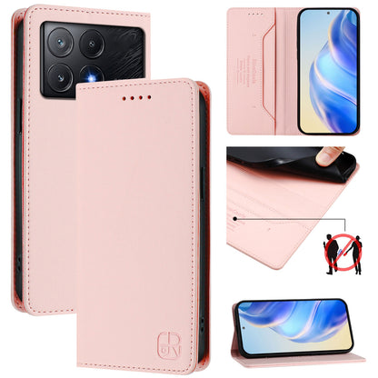 Xiaomi Poco X6 Pro Dual-Folded Magnetic Suction RFID Blocking PU Leather Wallet Phone Case with Card Slots, Cash Pocket, Kickstand, Full Protective Flip Cover
