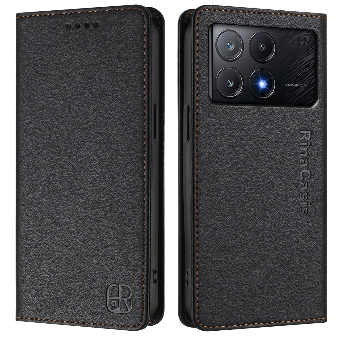 Xiaomi Redmi K70E Dual-Folded Magnetic Suction RFID Blocking PU Leather Wallet Phone Case with Card Slots, Cash Pocket, Kickstand, Full Protective Flip Cover