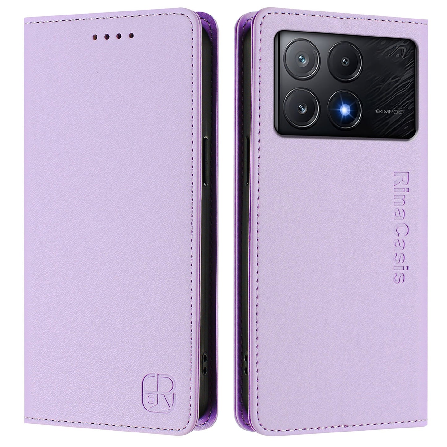 Xiaomi Poco X6 Pro Dual-Folded Magnetic Suction RFID Blocking PU Leather Wallet Phone Case with Card Slots, Cash Pocket, Kickstand, Full Protective Flip Cover
