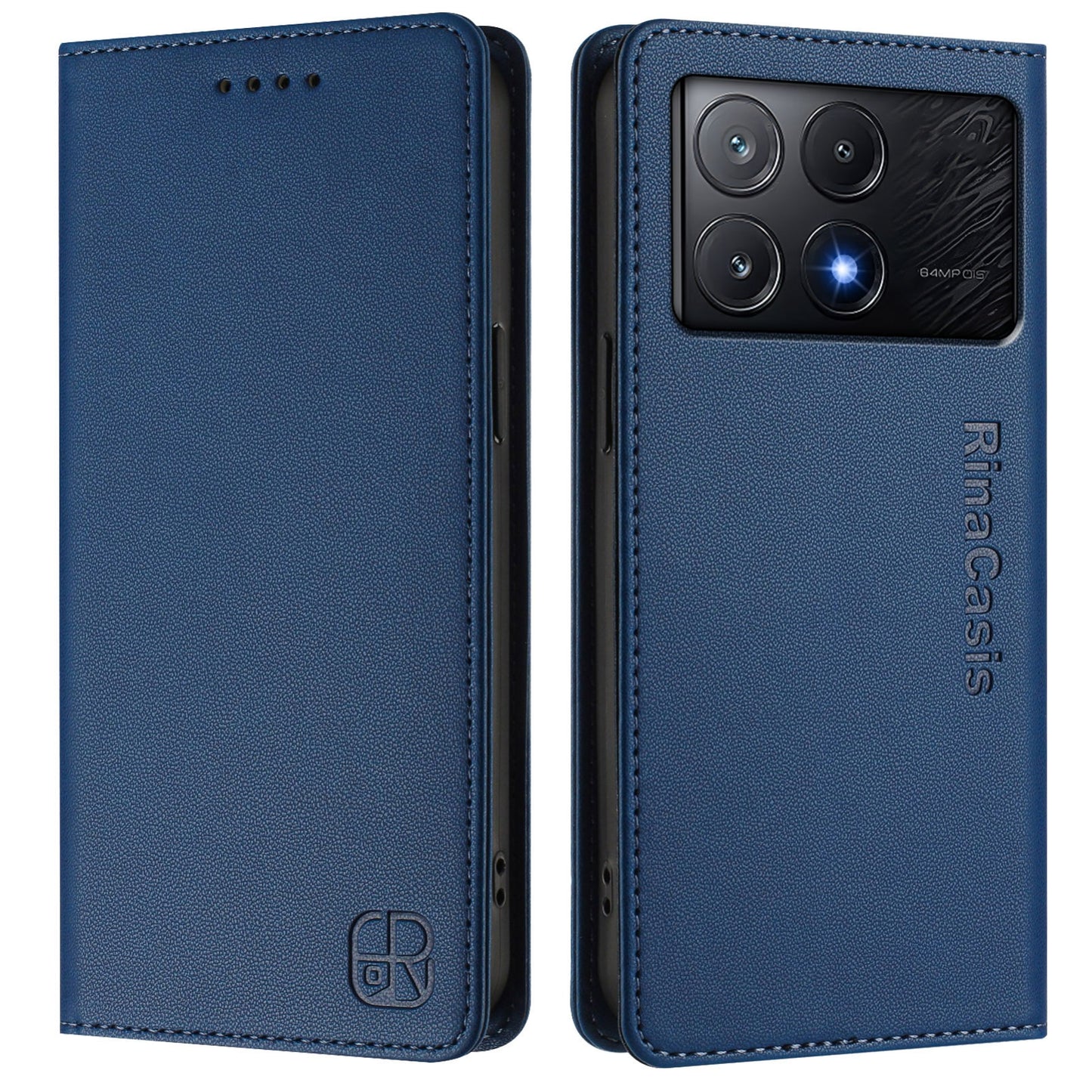 Xiaomi Poco X6 Pro Dual-Folded Magnetic Suction RFID Blocking PU Leather Wallet Phone Case with Card Slots, Cash Pocket, Kickstand, Full Protective Flip Cover
