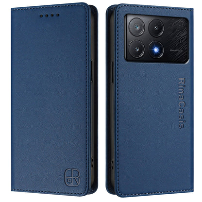 Xiaomi Poco X6 Pro Dual-Folded Magnetic Suction RFID Blocking PU Leather Wallet Phone Case with Card Slots, Cash Pocket, Kickstand, Full Protective Flip Cover