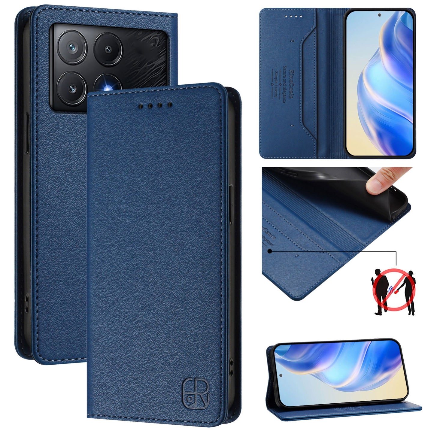 Xiaomi Redmi K70E Dual-Folded Magnetic Suction RFID Blocking PU Leather Wallet Phone Case with Card Slots, Cash Pocket, Kickstand, Full Protective Flip Cover