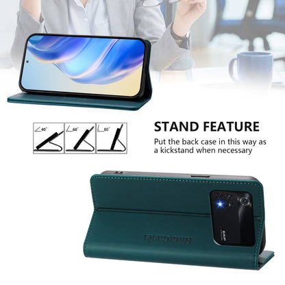 Xiaomi Poco X6 Pro Dual-Folded Magnetic Suction RFID Blocking PU Leather Wallet Phone Case with Card Slots, Cash Pocket, Kickstand, Full Protective Flip Cover