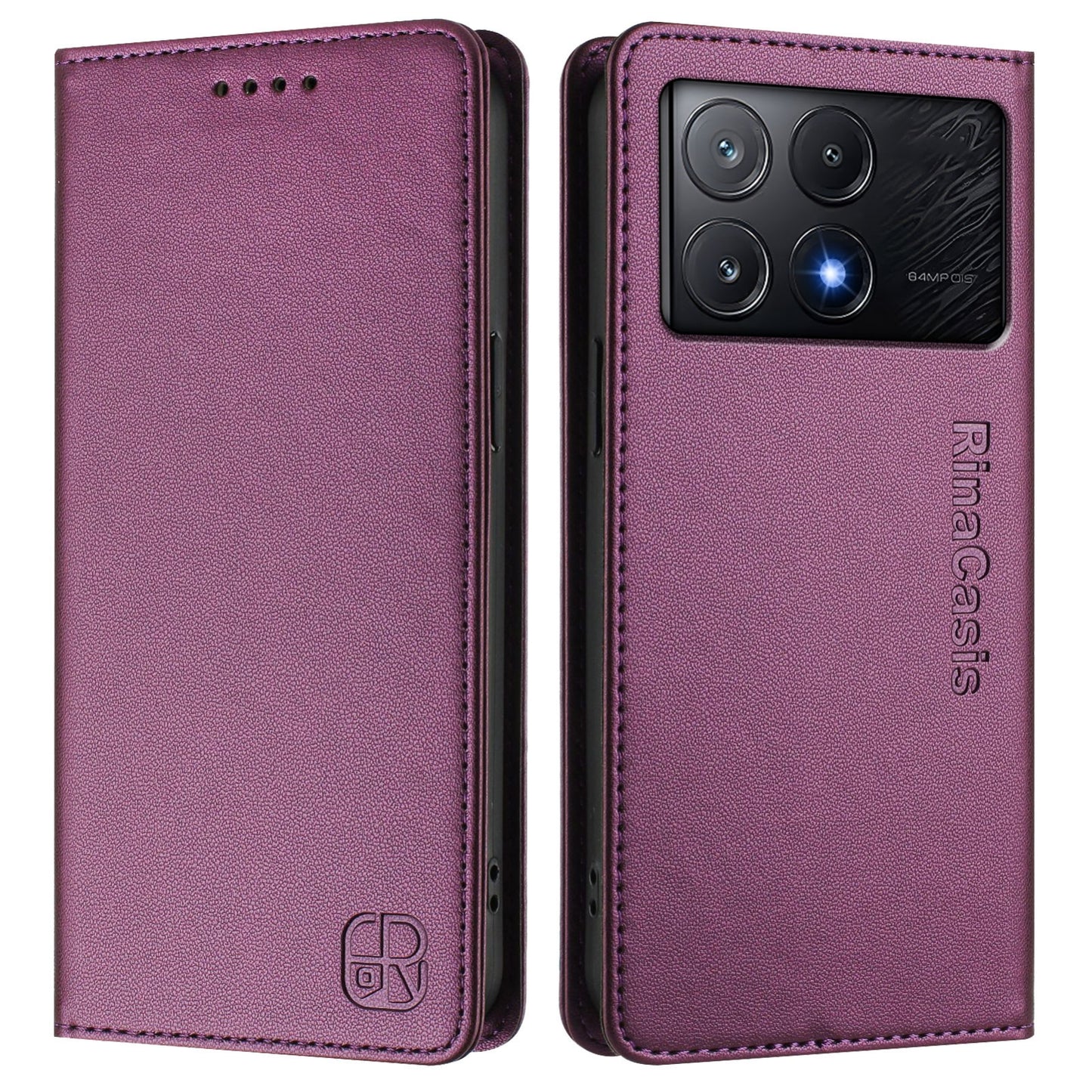 Xiaomi Poco X6 Pro Dual-Folded Magnetic Suction RFID Blocking PU Leather Wallet Phone Case with Card Slots, Cash Pocket, Kickstand, Full Protective Flip Cover
