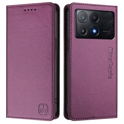Xiaomi Redmi K70E Dual-Folded Magnetic Suction RFID Blocking PU Leather Wallet Phone Case with Card Slots, Cash Pocket, Kickstand, Full Protective Flip Cover