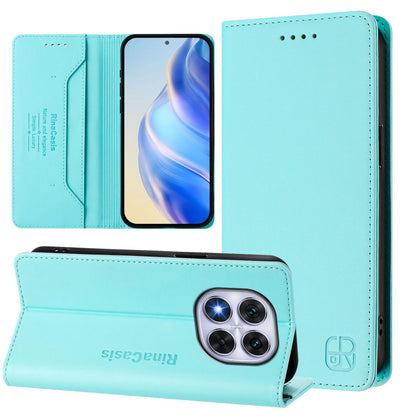 Xiaomi Redmi Note 14 Pro 5G Dual-Folded Magnetic Suction RFID Blocking PU Leather Wallet Phone Case with Card Slots, Cash Pocket, Kickstand, Full Protective Flip Cover